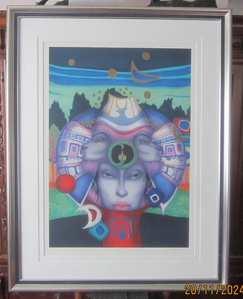 "Blue Masks" - Jef Van Tuerenhout, Antiek en Kunst, Kunst | Litho's en Zeefdrukken, Ophalen