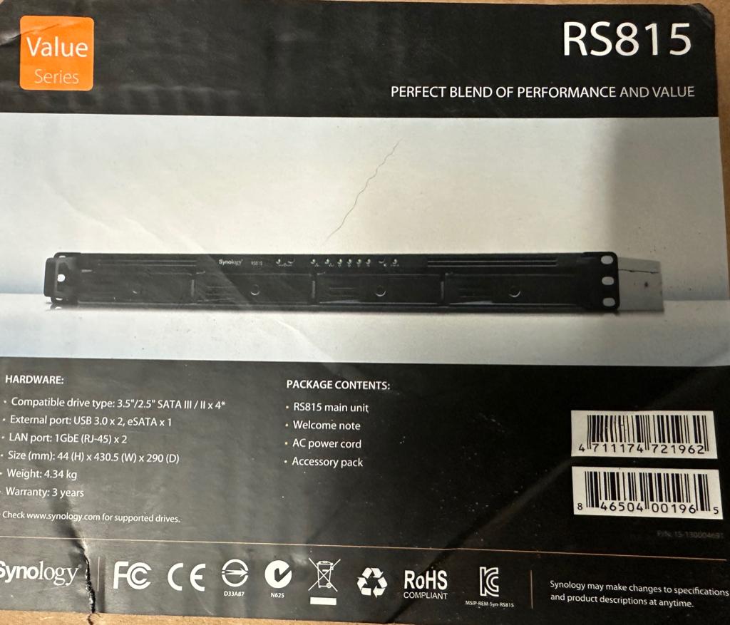 NAS Synology S815, Ophalen, Gebruikt