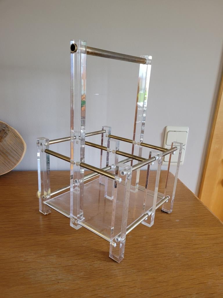 Porte bouteille plexiglas et laiton 1970s, Maison & Meubles, Enlèvement ou Envoi, Comme neuf