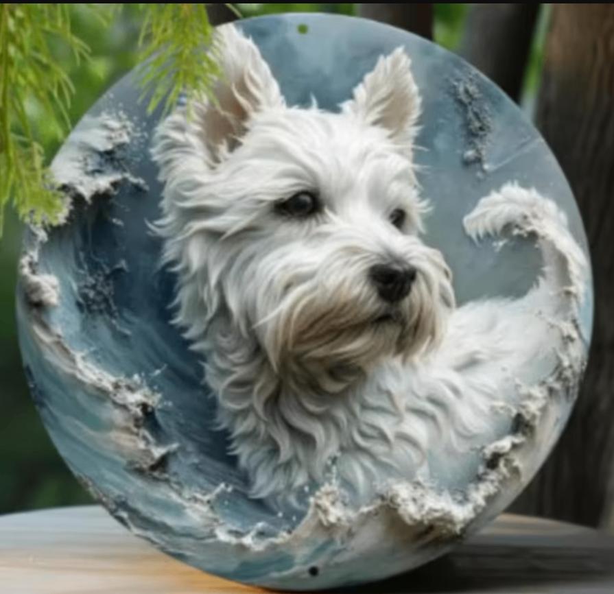 Vintage rond metalen bord West Highland White Terrier (20cm), Ophalen of Verzenden, Nieuw