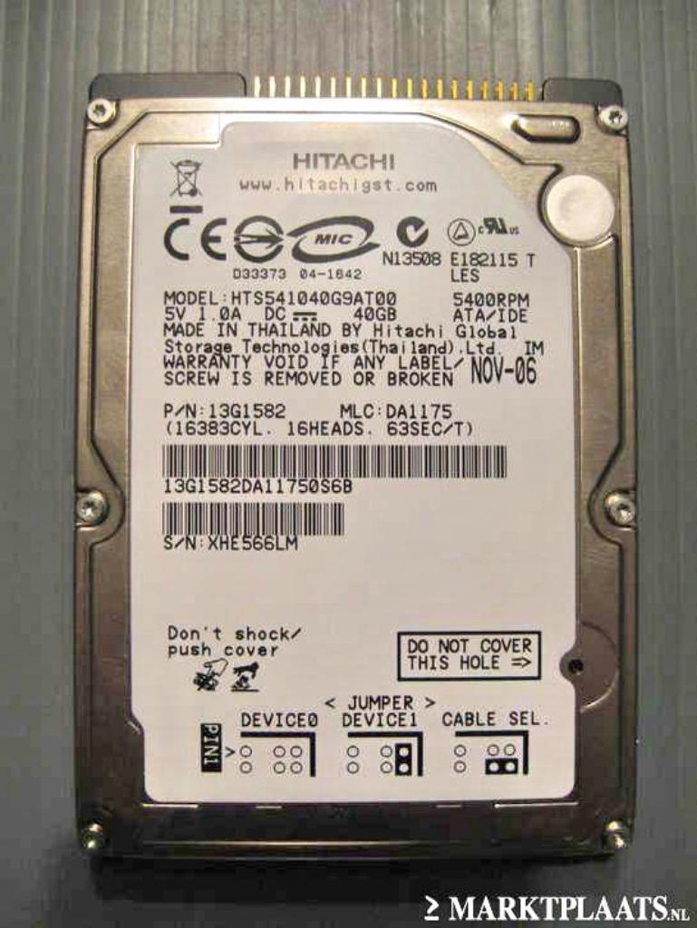 Hitachi 40GB 2,5" IDE 5400rpm laptop harddisk zgan, Enlèvement ou Envoi, HDD, Interne, Comme neuf
