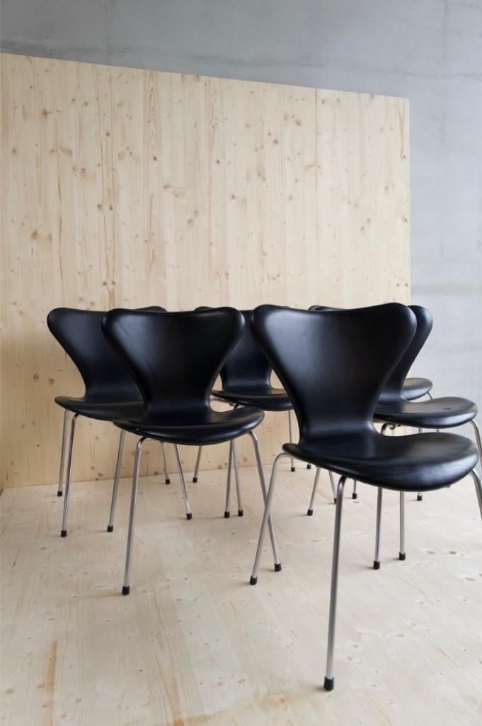 Design stoelen te koop – Fritz Hansen Serie 7 (set van 6), Ophalen, Zwart