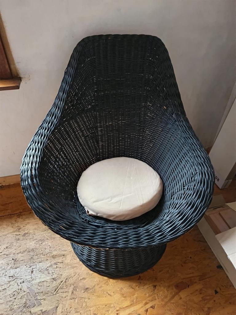 Rieten zwarte zetel, Huis en Inrichting, Fauteuils, Ophalen