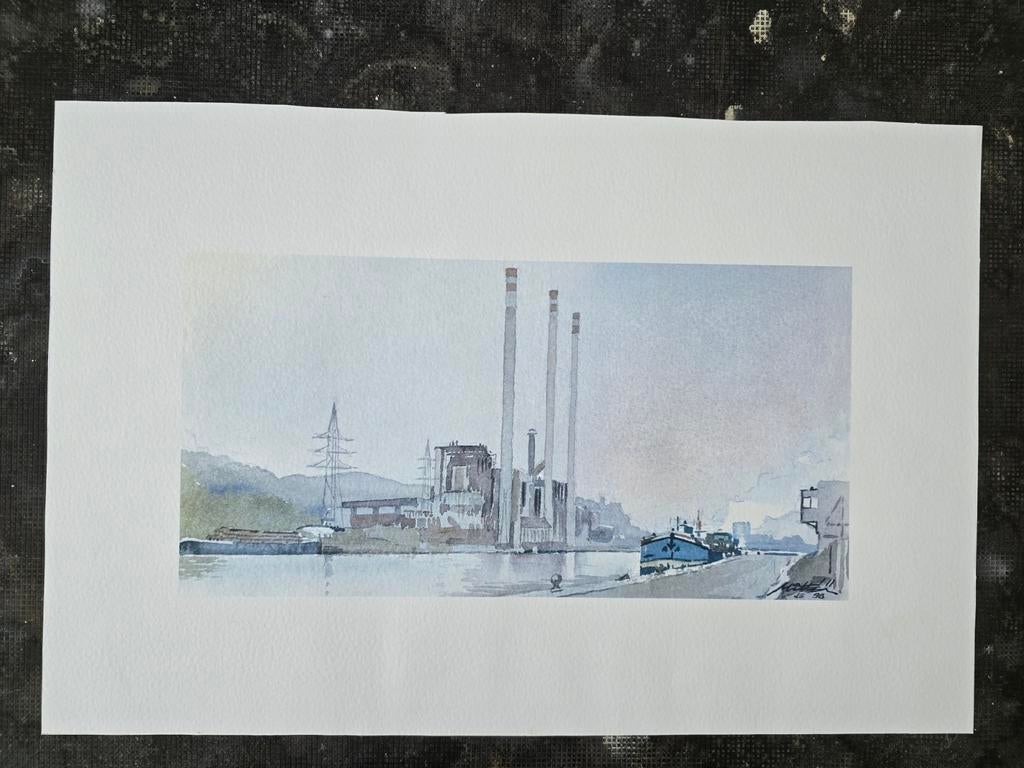 Mittéi  Estampe Awirs FLEMALLE. Bord de Meuse, Enlèvement