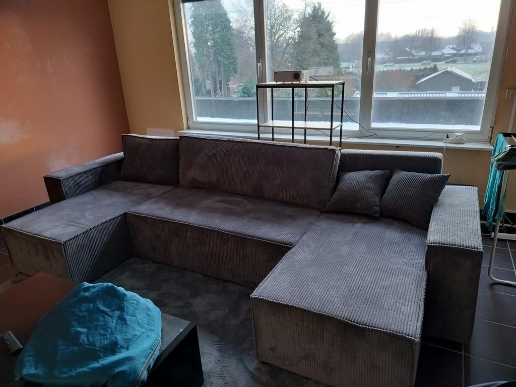 U-bank Ribstof - Slaapbank met opbergruimte - 4 zits, Ophalen, Zo goed als nieuw