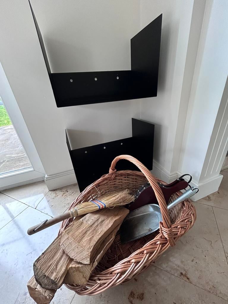 Kit cheminée complet : panier, outils et range-bûches, Enlèvement, Comme neuf, Cheminée au bois