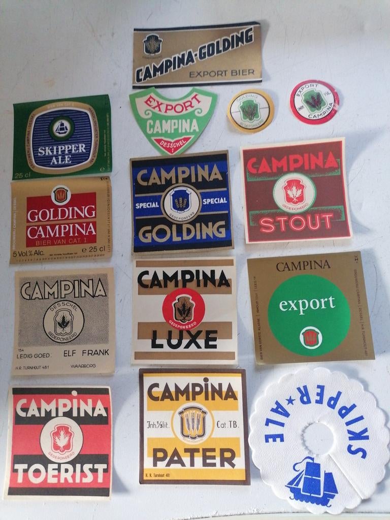 14 verschillende Campina Dessel etiketten, Ophalen of Verzenden