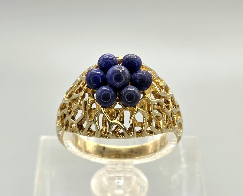 Gouden Vintage ring met edelsteen lapis lazuli. 2026/190., Bijoux, Sacs & Beauté, Bagues, Enlèvement ou Envoi, 18 à 19, Comme neuf