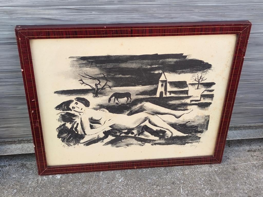 Lithographie femme nue monograme, Antiek en Kunst, Kunst | Litho's en Zeefdrukken, Ophalen of Verzenden