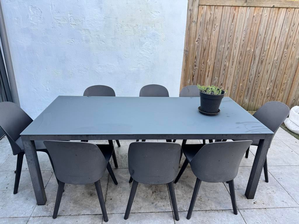 Tuintafel Exterioo met 8 stoelen, Jardin & Terrasse, Table à dinner, Salons de jardin, Aluminium, Comme neuf