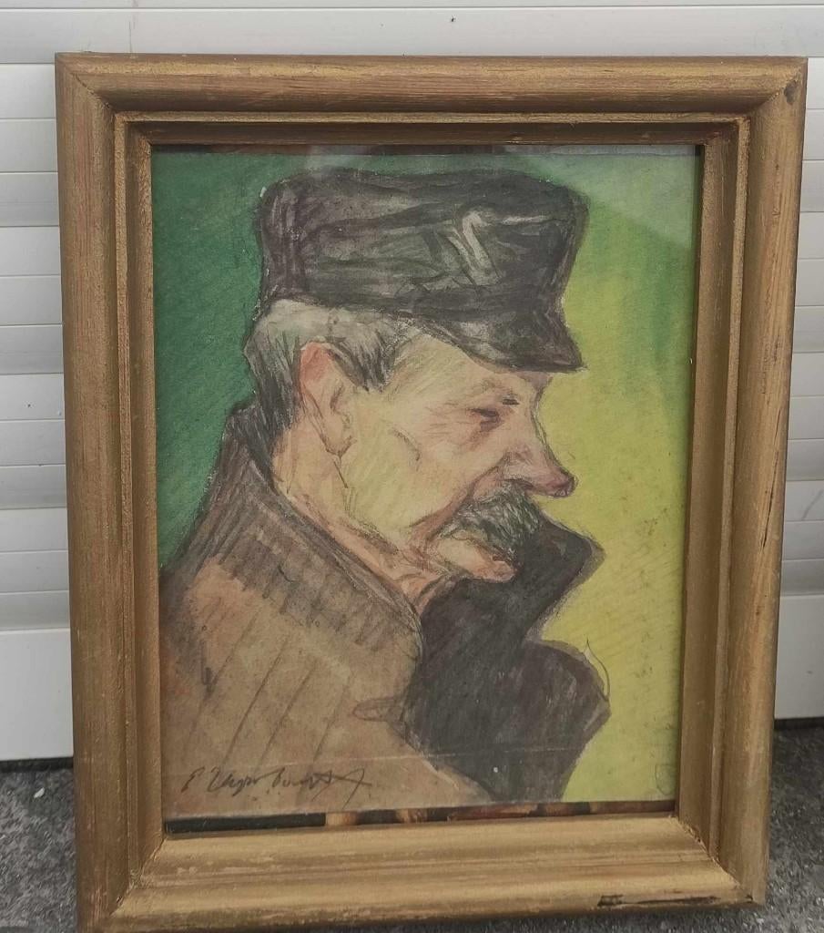 dessin personnage signe emile thysebaert, Antiek en Kunst, Ophalen of Verzenden