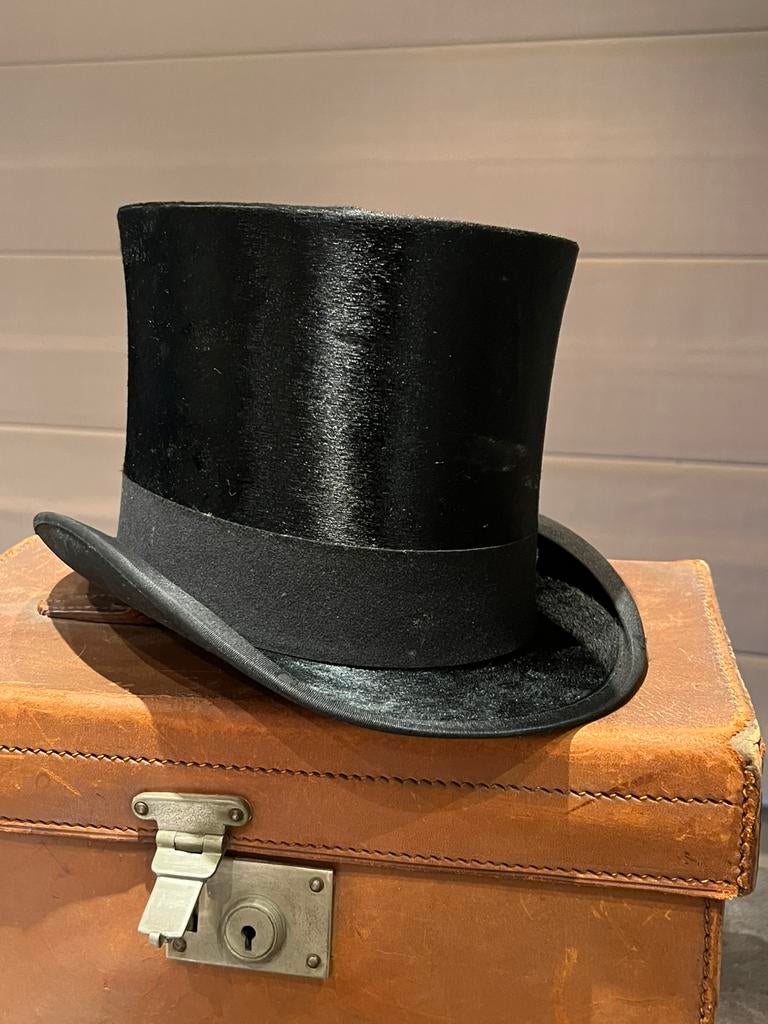 Zwarte zijden hoge hoed - 19e eeuw, Antiek en Kunst, Antiek | Kleding en Textiel, Heren, Ophalen of Verzenden