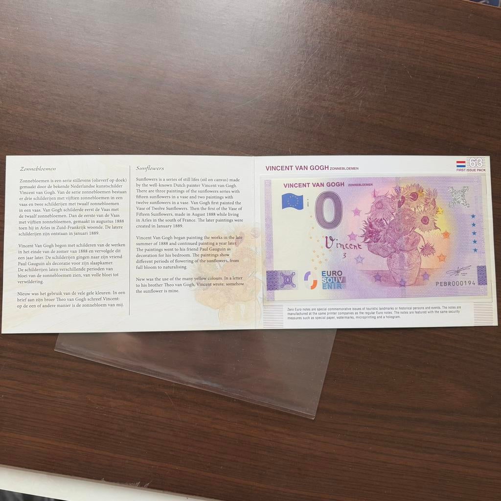 Billet souvenir Van Gogh Sunflowers de 0 euro, Timbres & Monnaies, Billets de banque | Europe | Euros, Série, Enlèvement ou Envoi