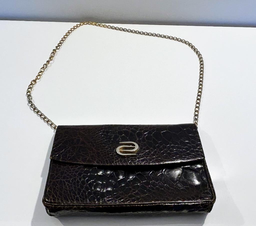 Vintage bruine kroko clutch, Ophalen of Verzenden, Gebruikt, Bruin, Avondtasje