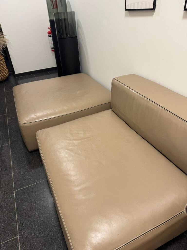 Lederen zetel met poef, Ophalen, Gebruikt, Leer, Design modern