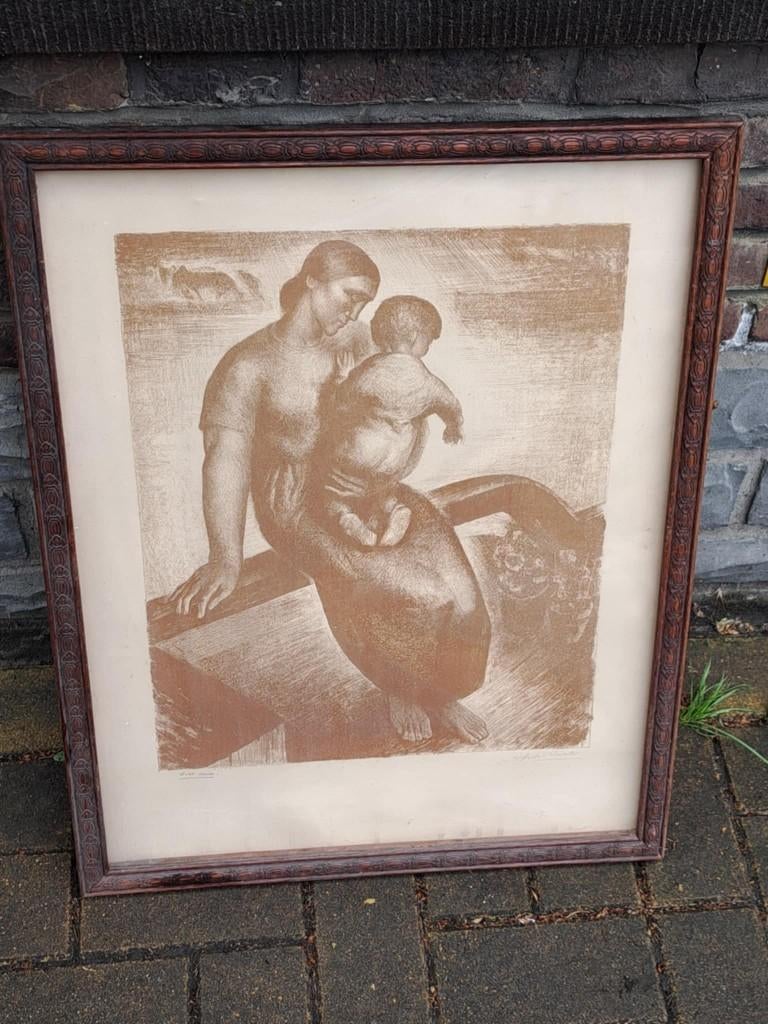 Lithographie maternite signe Anto carte, Antiquités & Art, Art | Lithographies & Sérigraphies, Enlèvement ou Envoi