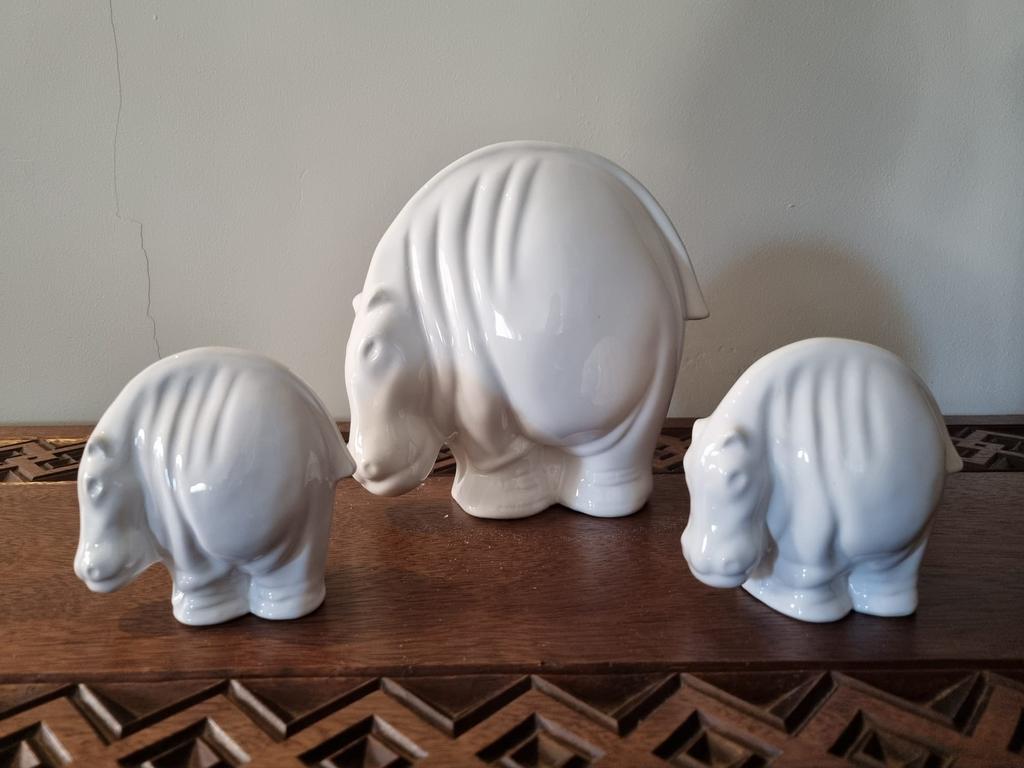 Vintage keramiek nijlpaard familie (3 stuks), Ophalen of Verzenden, Zo goed als nieuw