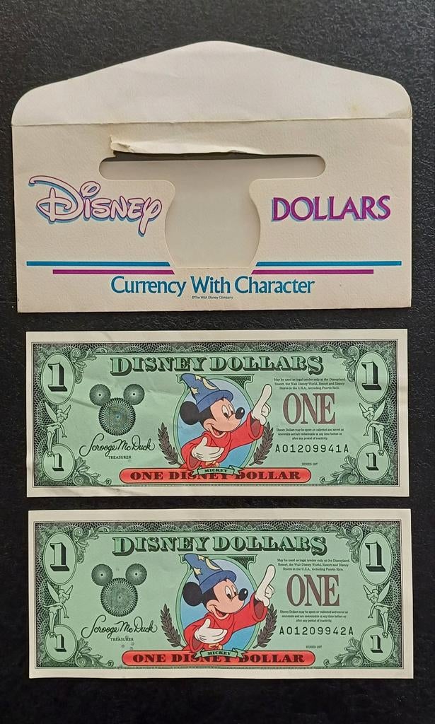 Disney dollar, Ophalen of Verzenden, Mickey Mouse, Zo goed als nieuw, Papier, Kaart of Schrift
