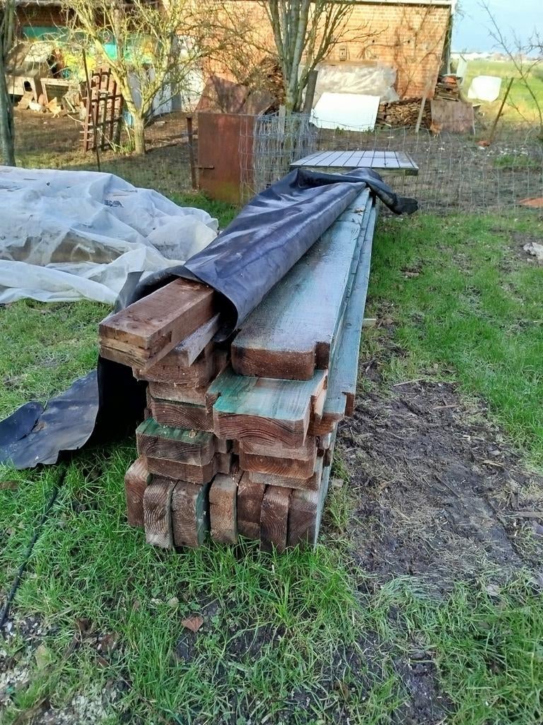 Houten balken te koop per stuk of in bulk, Doe-het-zelf en Bouw, Gebruikt, Minder dan 25 mm, Grenen, 300 cm of meer