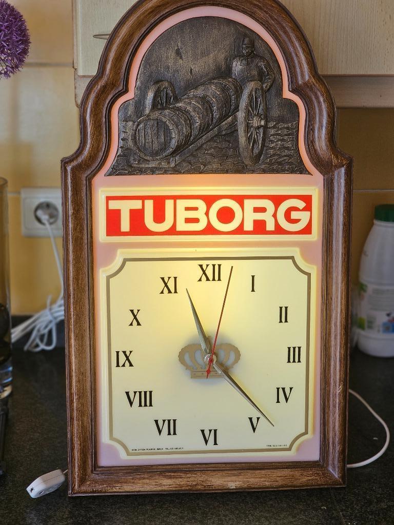 Oude originele reclame lichtbak Tuborg met werkende klok, Verzamelen, Merken en Reclamevoorwerpen, Ophalen