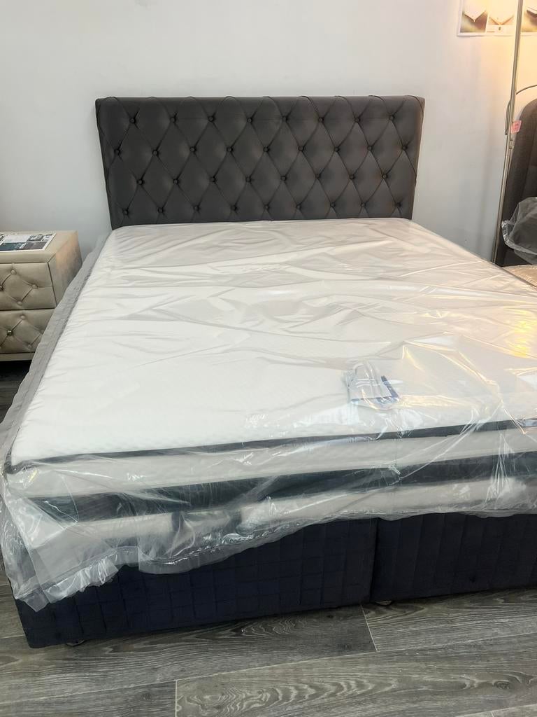 Lit boxspring 160/200 avec matelas neuf, Maison & Meubles, Chambre à coucher | Lits boxsprings, Neuf, Gris, Enlèvement ou Envoi
