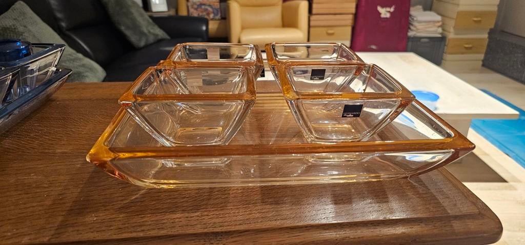 5 Vintage  glazen kommen design Leonardo rand kleur!, Ophalen of Verzenden