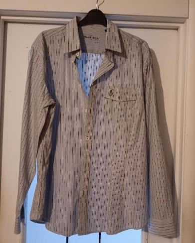 Chemise blanc bleu brun lignée L, Vêtements | Hommes, Chemises, Porté, Tour de cou 41/42 (L), Bleu, Enlèvement ou Envoi