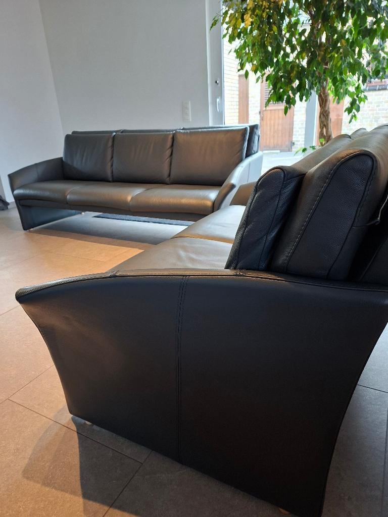 Lederen salon 3+2 zit – zeer nette staat – antraciet, Huis en Inrichting, Zetels | Zetels, Ophalen, Overige maten, Zo goed als nieuw