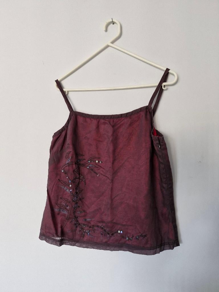 bordeaux topje Feu Vert maat 44, Kleding | Dames, Topjes, Maat 42/44 (L), Zonder mouw, Ophalen of Verzenden