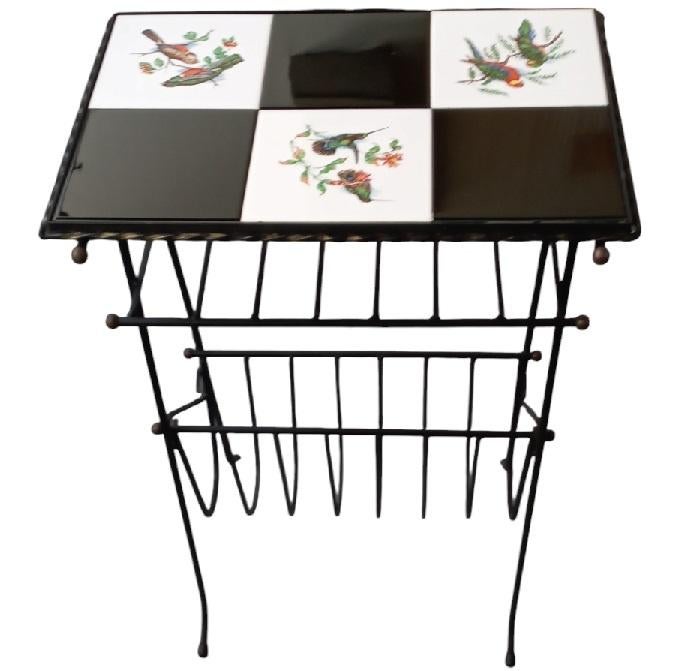 1950's smeedijzeren bijzettafel/krantenrek, Ophalen