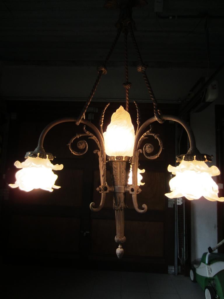 Antieke luster in brons, Antiek en Kunst, Antiek | Verlichting, Ophalen