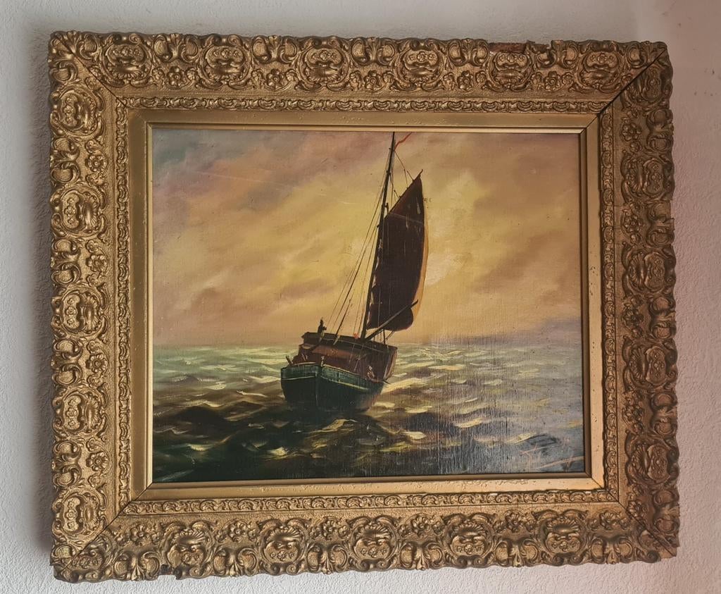 Voilier solitaire sous ciel tourmenté, Antiquités & Art, Art | Peinture | Classique, Enlèvement