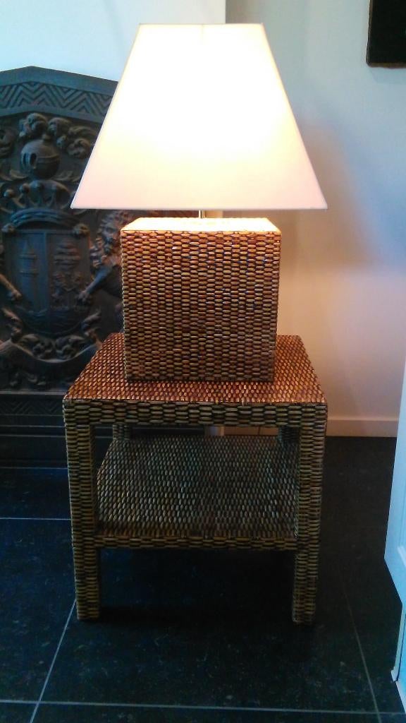 Tafellamp rotan met bijzettafel stijl Flamant - hoogte 116cm, Huis en Inrichting, Lampen | Tafellampen, Zo goed als nieuw, Ophalen