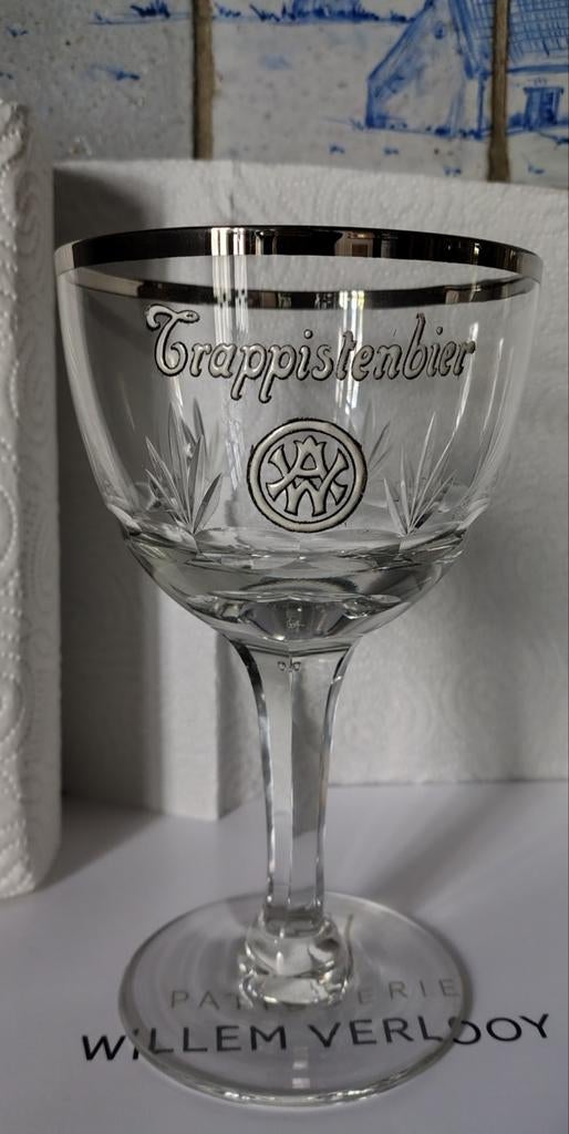 westmalle trappistenbier glas emaille en zilveren rand, Enlèvement ou Envoi