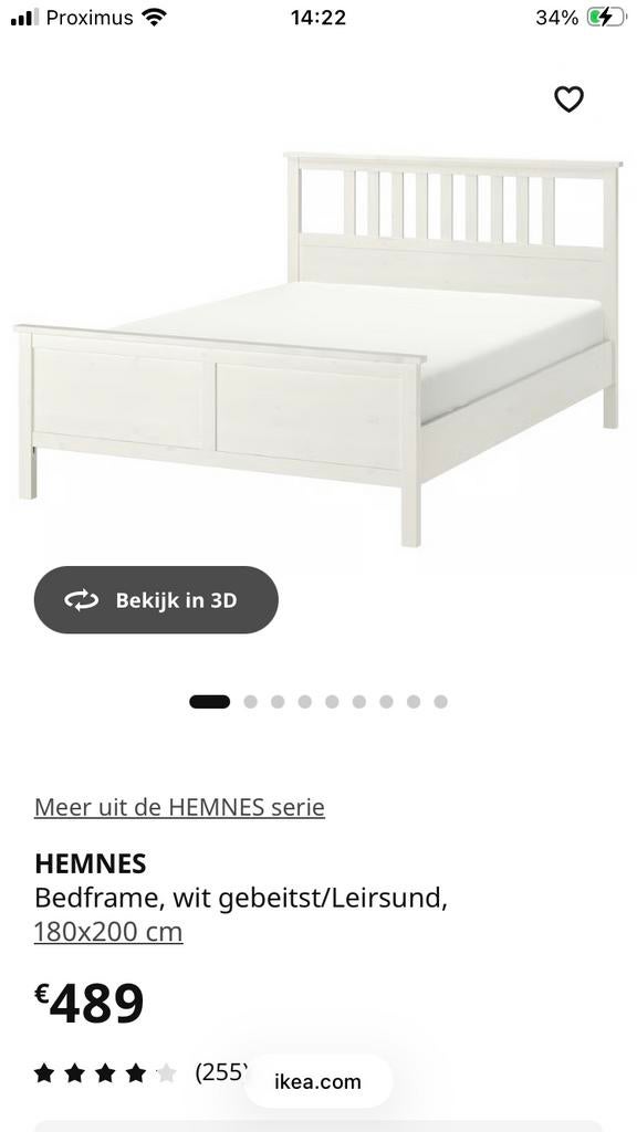 Bed Hemnes ikea, Huis en Inrichting, Slaapkamer | Bedden, Ophalen, Zo goed als nieuw, Wit