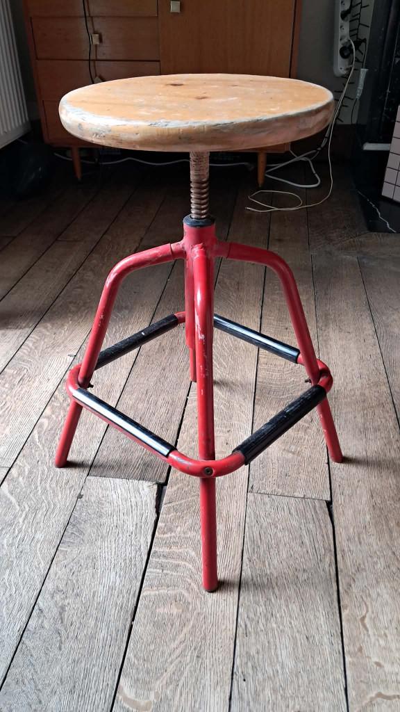 Tabouret d’atelier industriel vintage réglable, Maison & Meubles, Enlèvement, Réglable en hauteur, Utilisé, Fer
