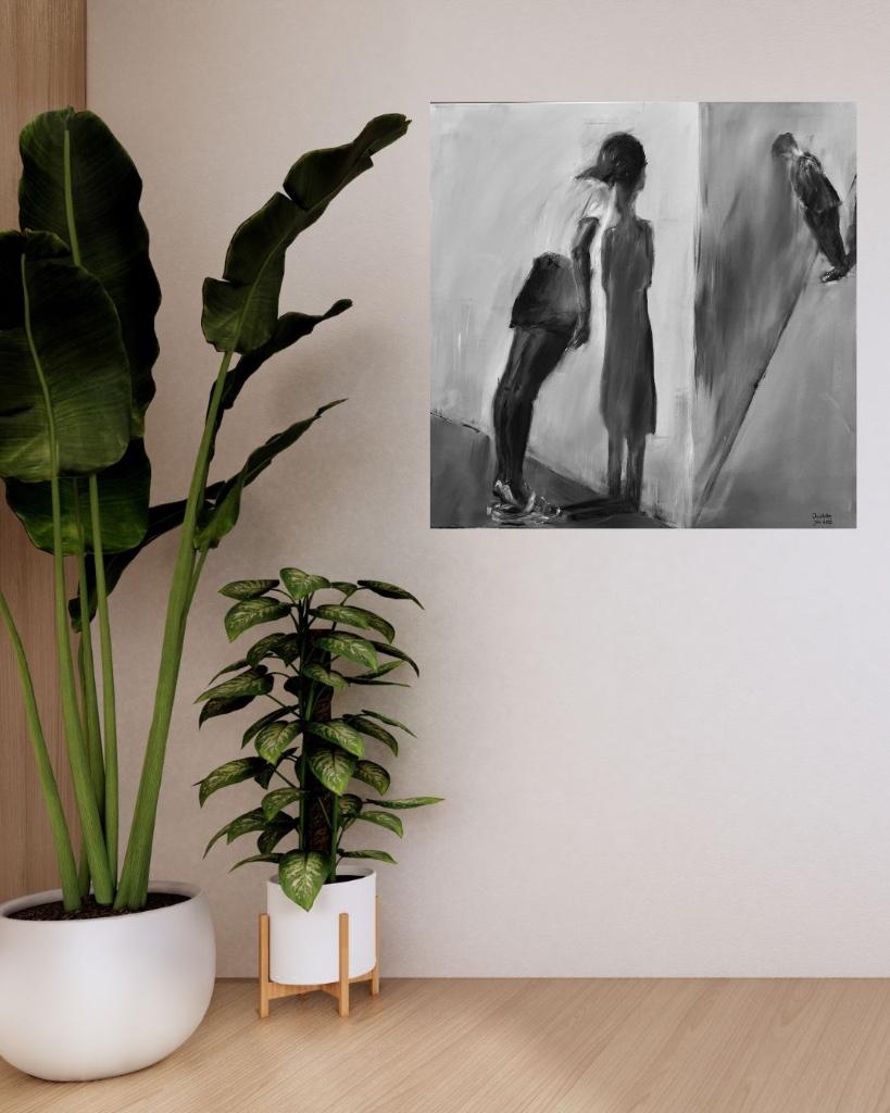 Schilderij peinture painting ‘Why4’ 100x100 zwart/wit, Ophalen, 100 tot 125 cm, Schilderij, 75 cm of meer