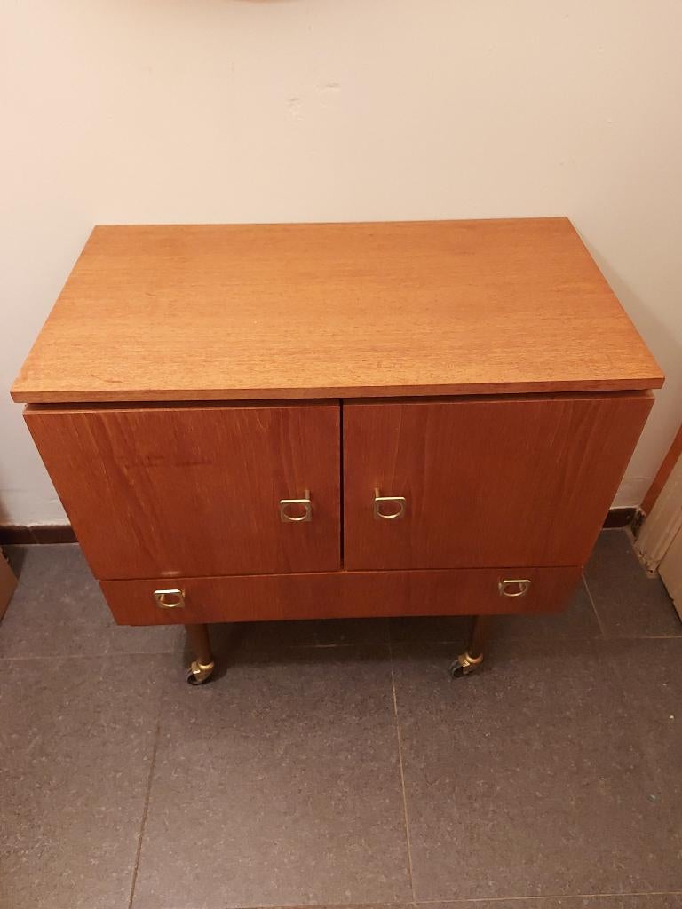 Mid-century ladekast op wielen, 1970s, Huis en Inrichting, Kasten | Ladekasten, Ophalen, 1 of 2 laden, 50 tot 100 cm, Zo goed als nieuw