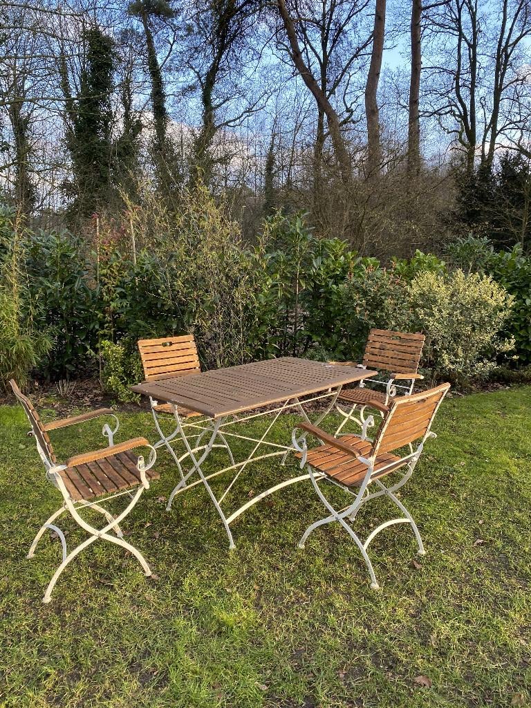 Ensemble de jardin classique en bois et métal, Chaise, Salons de jardin, Comme neuf, Bois