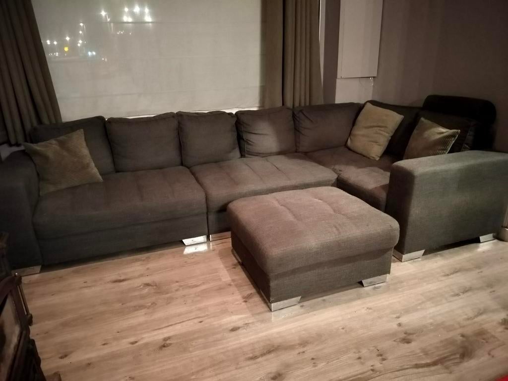 Hoekzetel + zetel los + poef Weba donkerblauw zonder schade, Huis en Inrichting, Ophalen