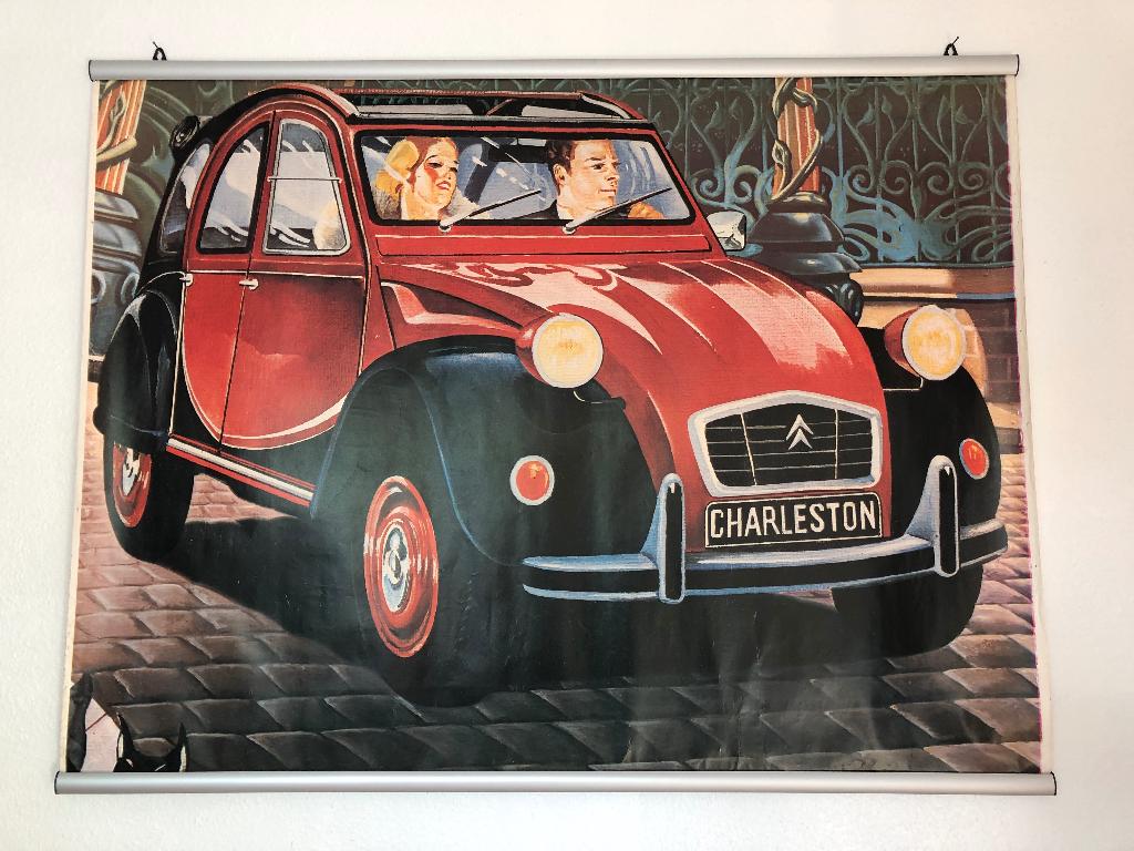 2CV Charleston (affiche découpée) vintage, Collections, Publicité, Avec cadre, Rectangulaire horizontal, Enlèvement