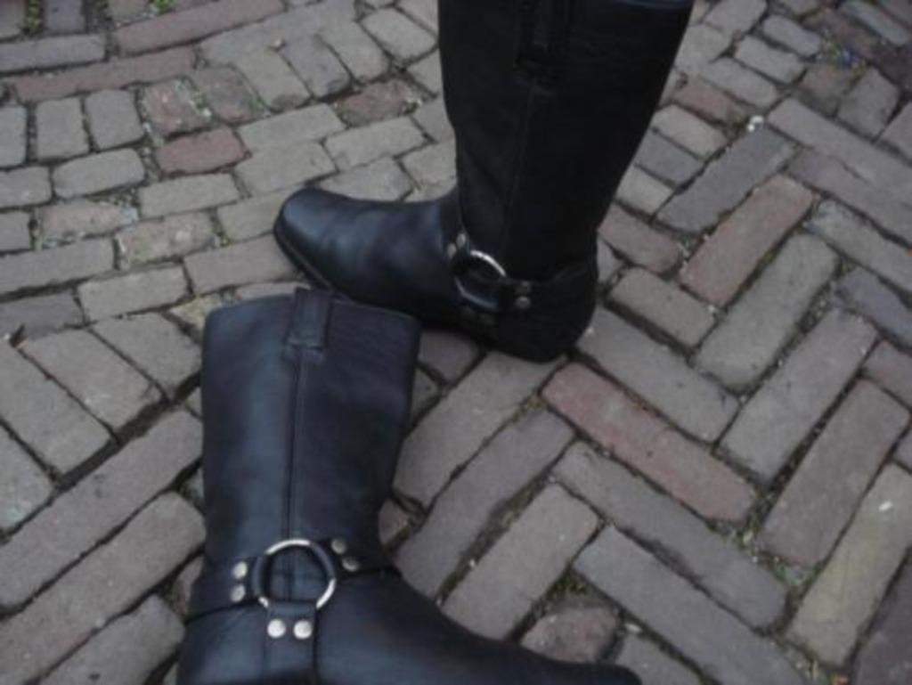 Gratis verzenden stoere zwarte leren bikerboots mt 40, Hoge laarzen, Vintage Dressing, Verzenden, Zwart