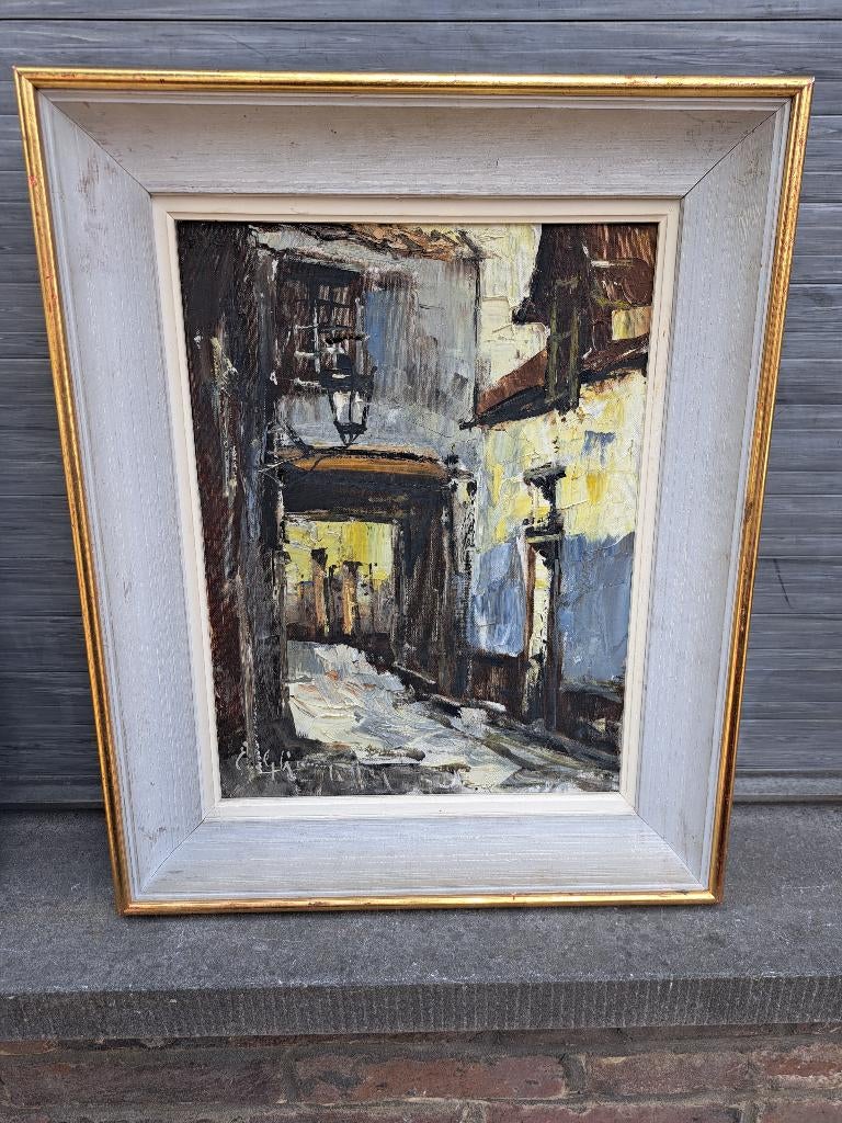 huile sur toile ruelle signe emile lammers, Antiquités & Art, Enlèvement ou Envoi