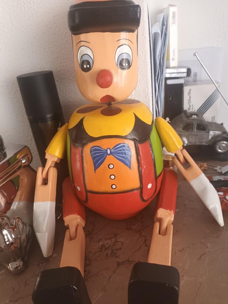 1 Jouet En Bois Pinocchio H34 tirelire Vintage, Enlèvement, Utilisé