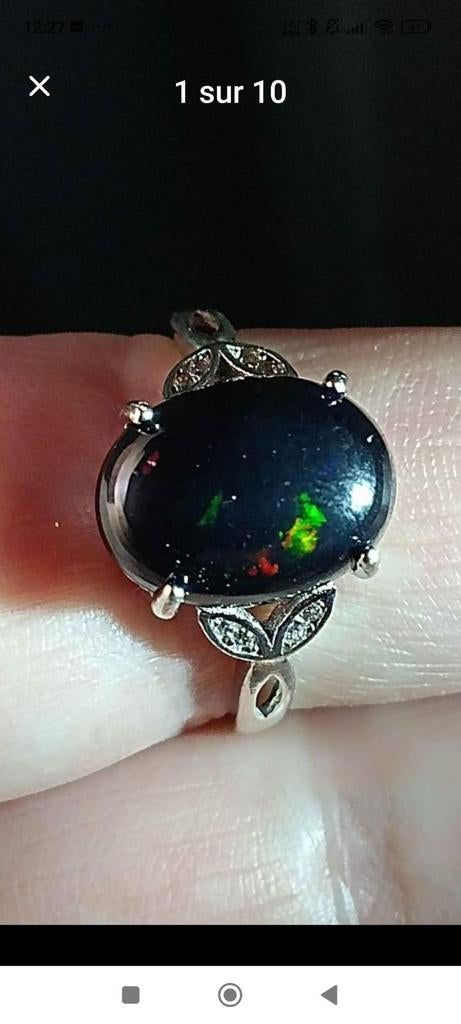 Bague en argent massif avec grande opale noire d'Éthiopie, Neuf, Enlèvement ou Envoi, Argent, Argent