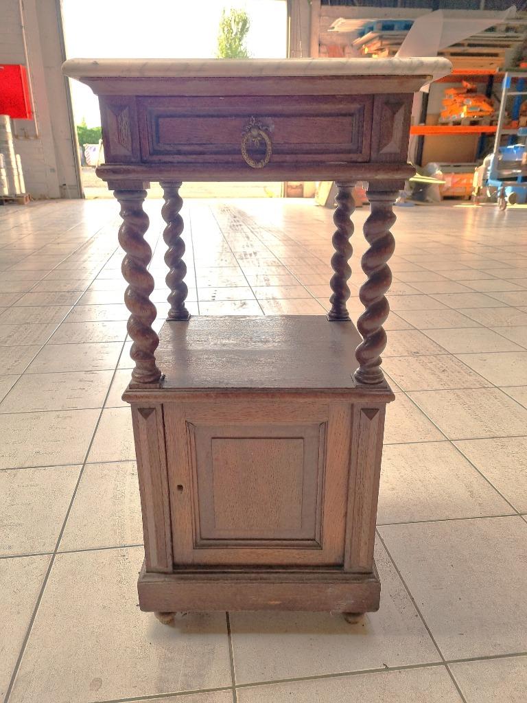 Table d'appoint avec tiroir et tablette en marbre. Antiquité, Maison & Meubles, Antiek, Carré, Enlèvement, Utilisé