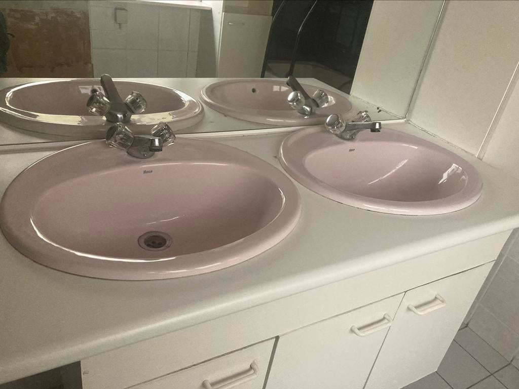 2 vintage inbouwlavabo’s plus handdoekdrge, Ophalen, (Half)hoge kast, Minder dan 50 cm, Gebruikt