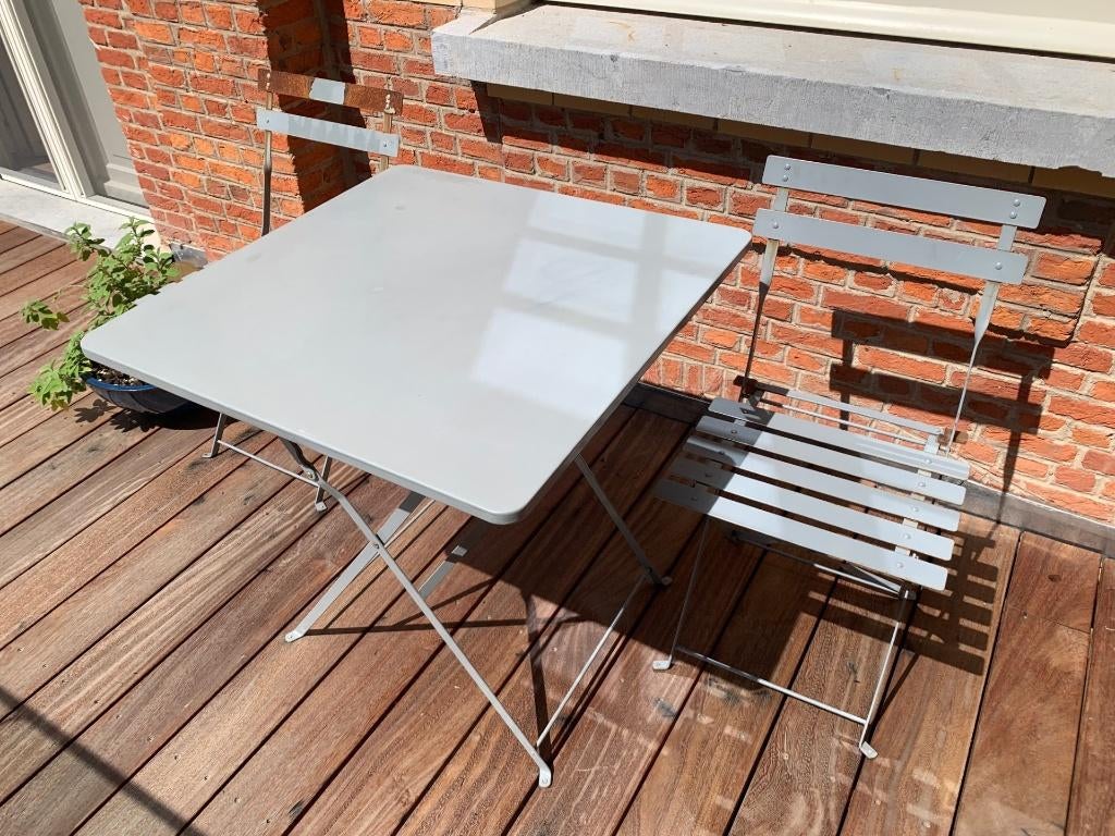 Terrastafel en stoelen, Tuin en Terras, Tuintafels, Ophalen, Gebruikt, Vierkant, Metaal