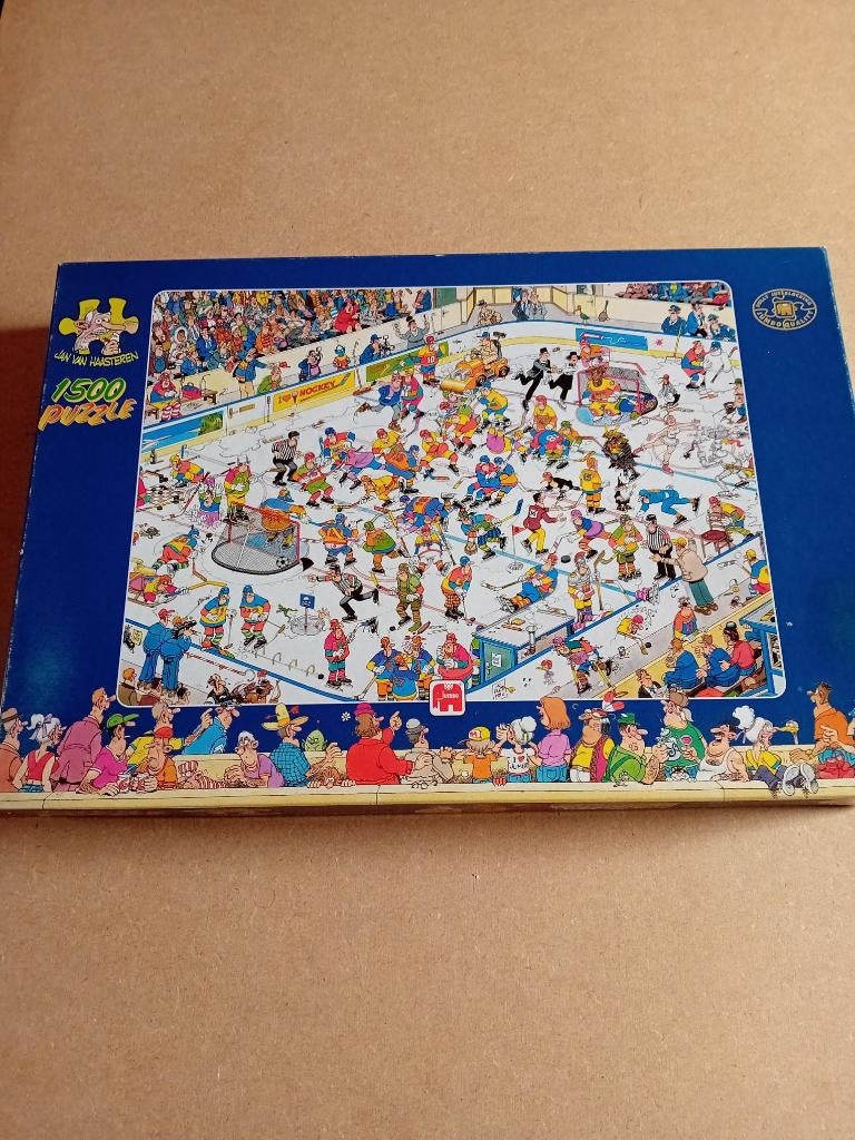 Jan Van Haasteren puzzel "Ijshockey" 1500st, Hobby en Vrije tijd, Ophalen of Verzenden, 500 t/m 1500 stukjes, Gebruikt, Legpuzzel