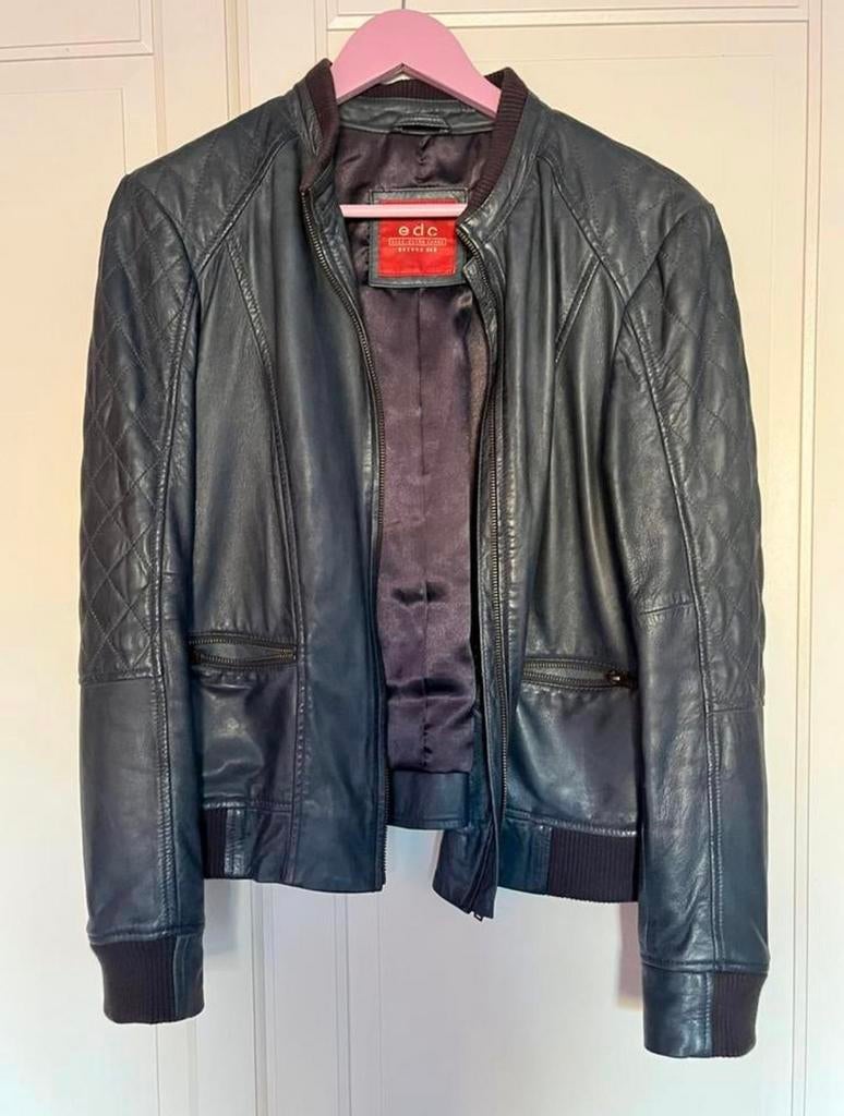 Veste en cuir Esprit Blue L/XL, Envoi, Comme neuf, Bleu, Manteau